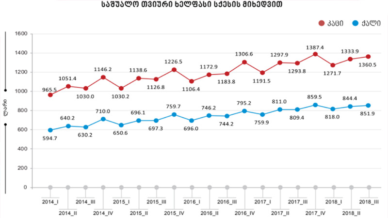 საქართველოში საქსტატის მონაცემებით საშუალო ხელფასი 1125 ლარამდე გაიზარდა